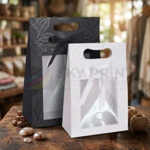 Branded die cut handle bags for retail packaging