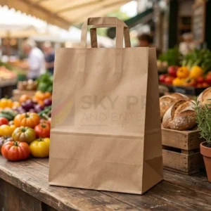 Flat handle takeaway paper bags for food packaging