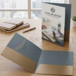 Personalised presentation folders printed with custom branding and logo for business presentations