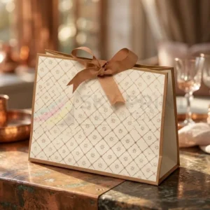 Ribbon handle bags for luxury retail and gift packaging