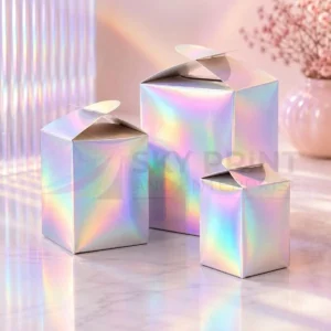 Custom holographic packaging boxes with shimmering foil finish