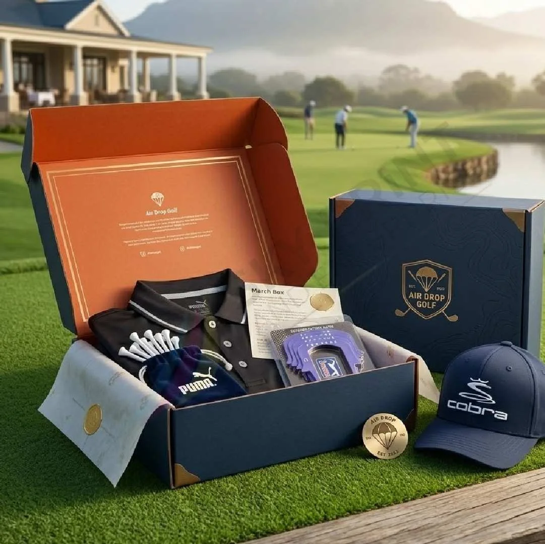 custom golf subscription box packaging UK for clubs balls and accessories