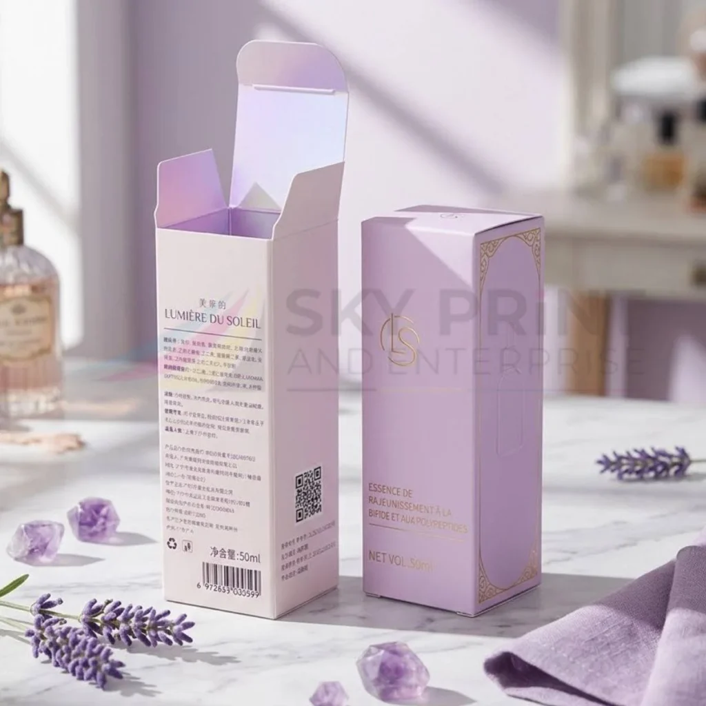 Premium custom serum packaging box with luxury printing and cosmetic branding