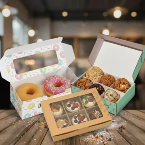 Mixed cardboard and Kraft food packaging boxes for UK bakeries, restaurants, and takeaway businesses