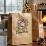 Printed brown paper bags with custom branding for retail packaging