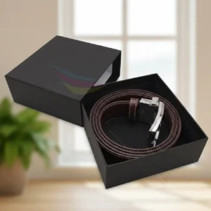 Branded belt box drawer-style with foil stamping options for premium belts in the UK