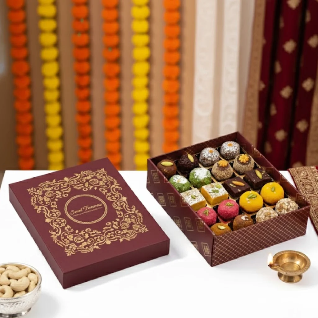 custom printed Indian mithai and sweet boxes for retail packaging UK
