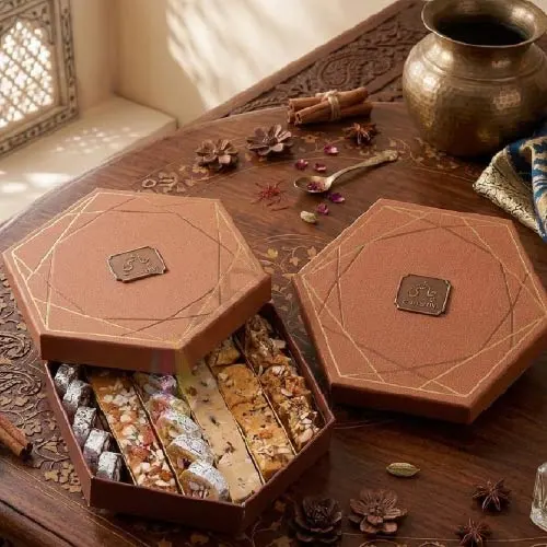 luxury mithai gift box packaging for festive sweets UK