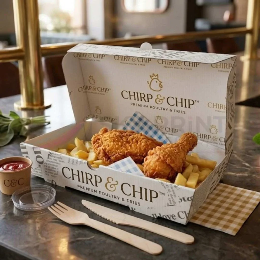 Chicken and chips boxes for takeaway food packaging UK