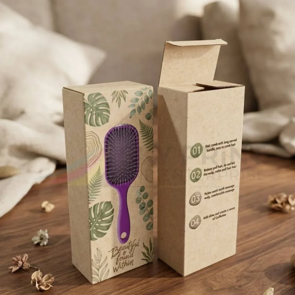 hair comb packaging boxes UK for retail shelf display and branded comb box design