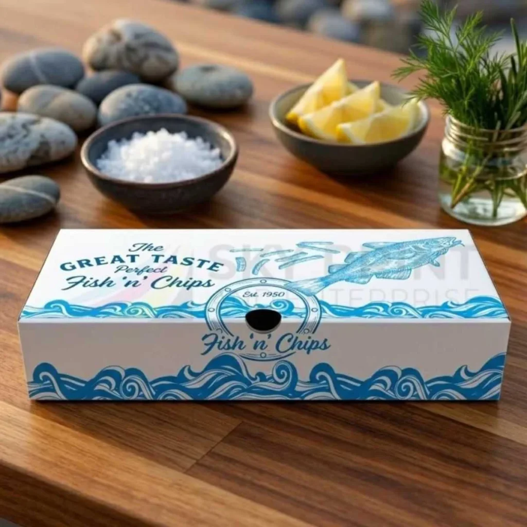 custom fish and chip boxes with logo branding printed packaging