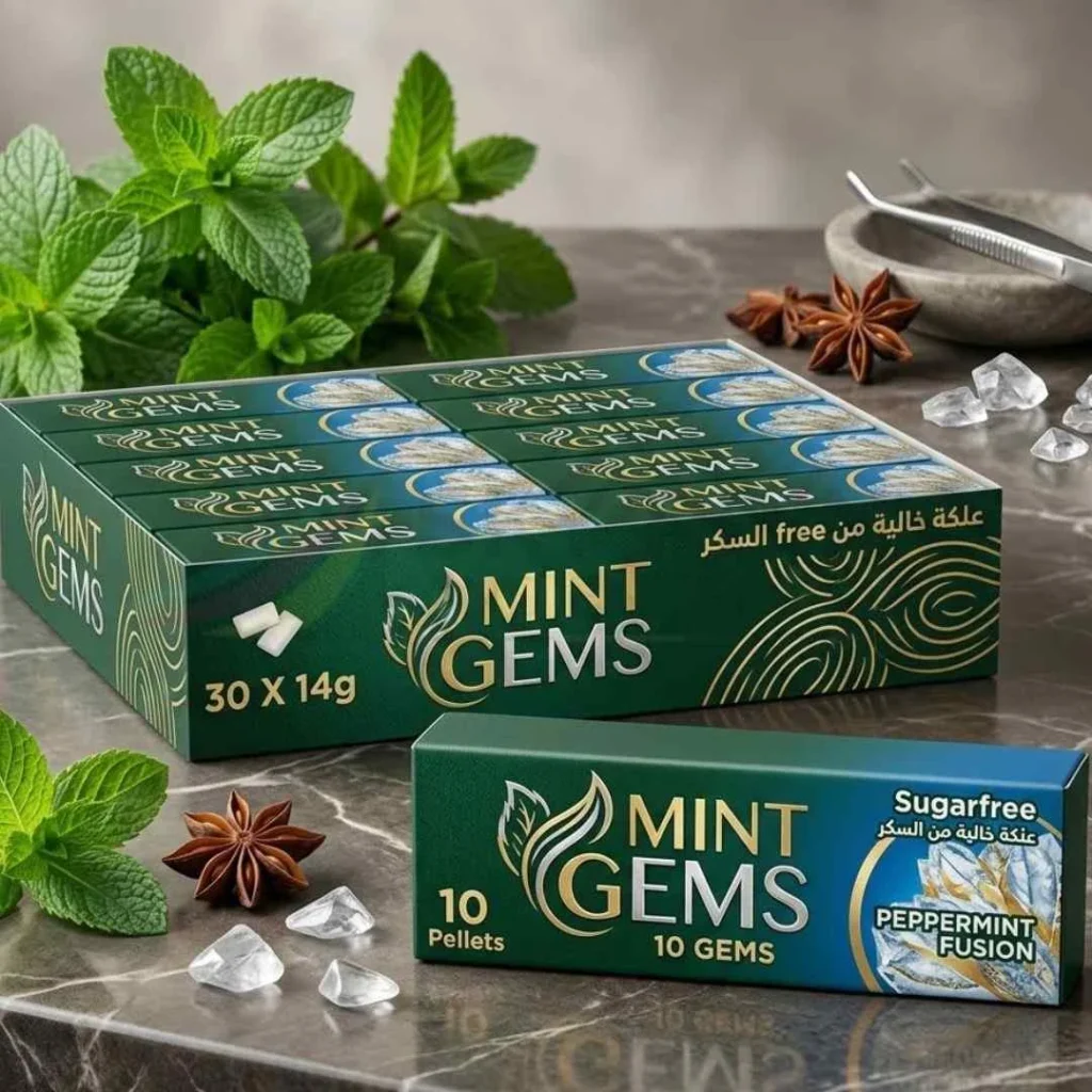 Custom printed chewing gum packaging with branding design