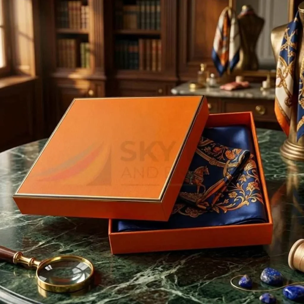 Two piece rigid scarf box luxury packaging for scarves UK