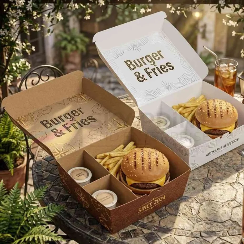 custom burger boxes UK with branded packaging design