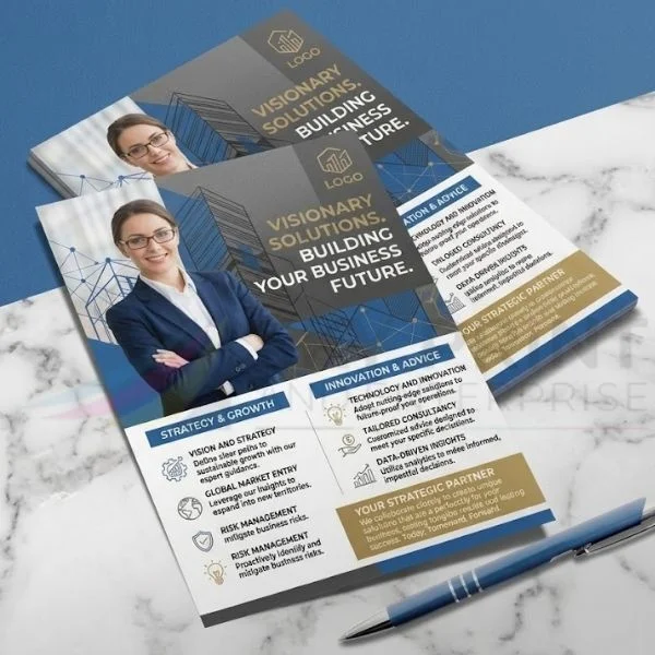 Custom flyers printed with vibrant colours and professional finishes