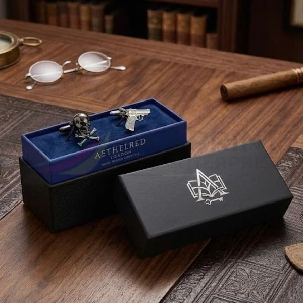 Luxury cufflink boxes with rigid board construction and premium finishes