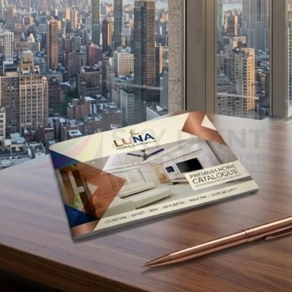 Saddle stitched catalogue printing with stapled binding for promotional brochures and catalogues