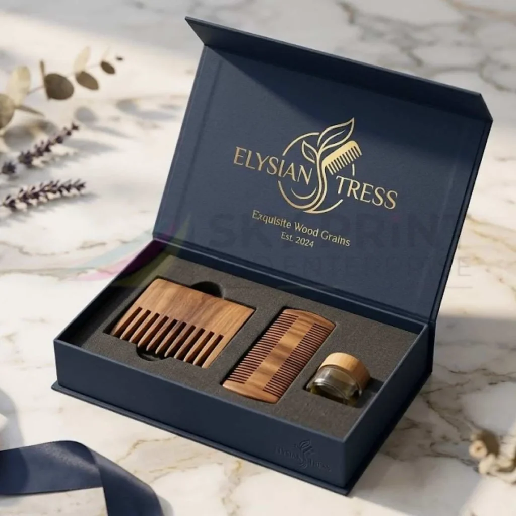 Luxury magnetic rigid comb box with custom foam insert for premium grooming products