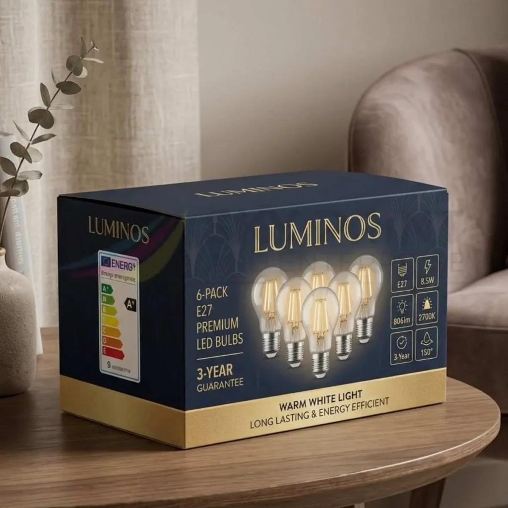 Pack of six light bulb packaging box for wholesale distribution and shipping