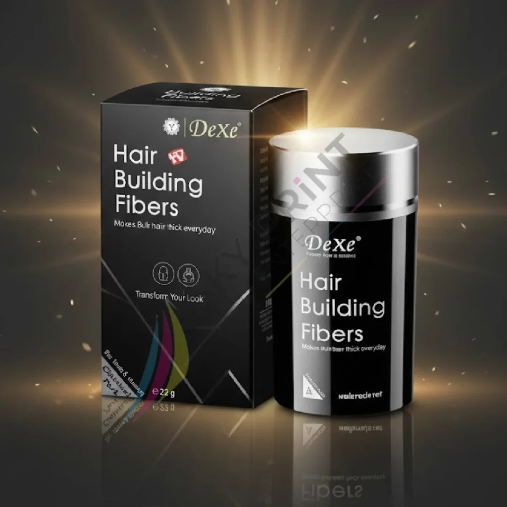 Custom Hair Fiber Boxes Wholesale in folding carton tuck-end packaging for retail hair fibre products