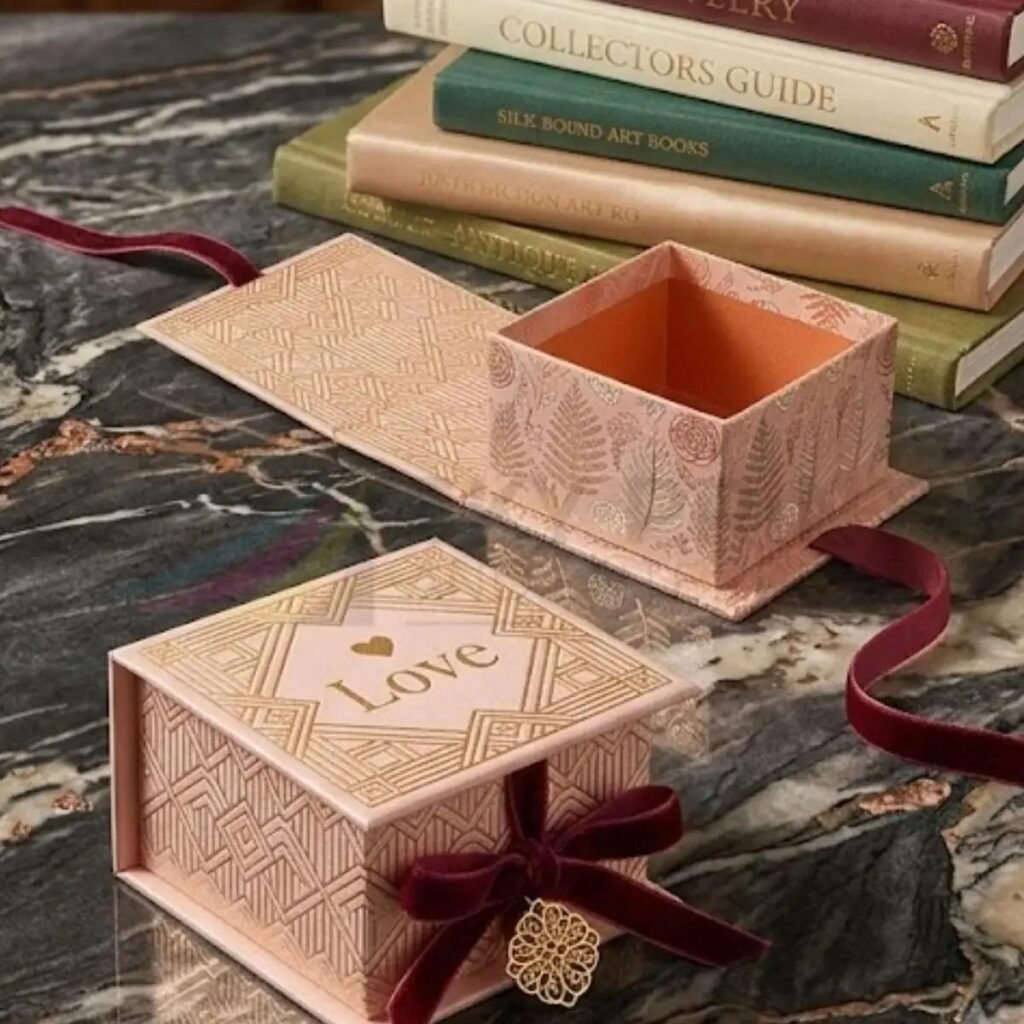 Foldable rigid gift box with ribbon closure for luxury product packaging- Corporate Gift Boxes