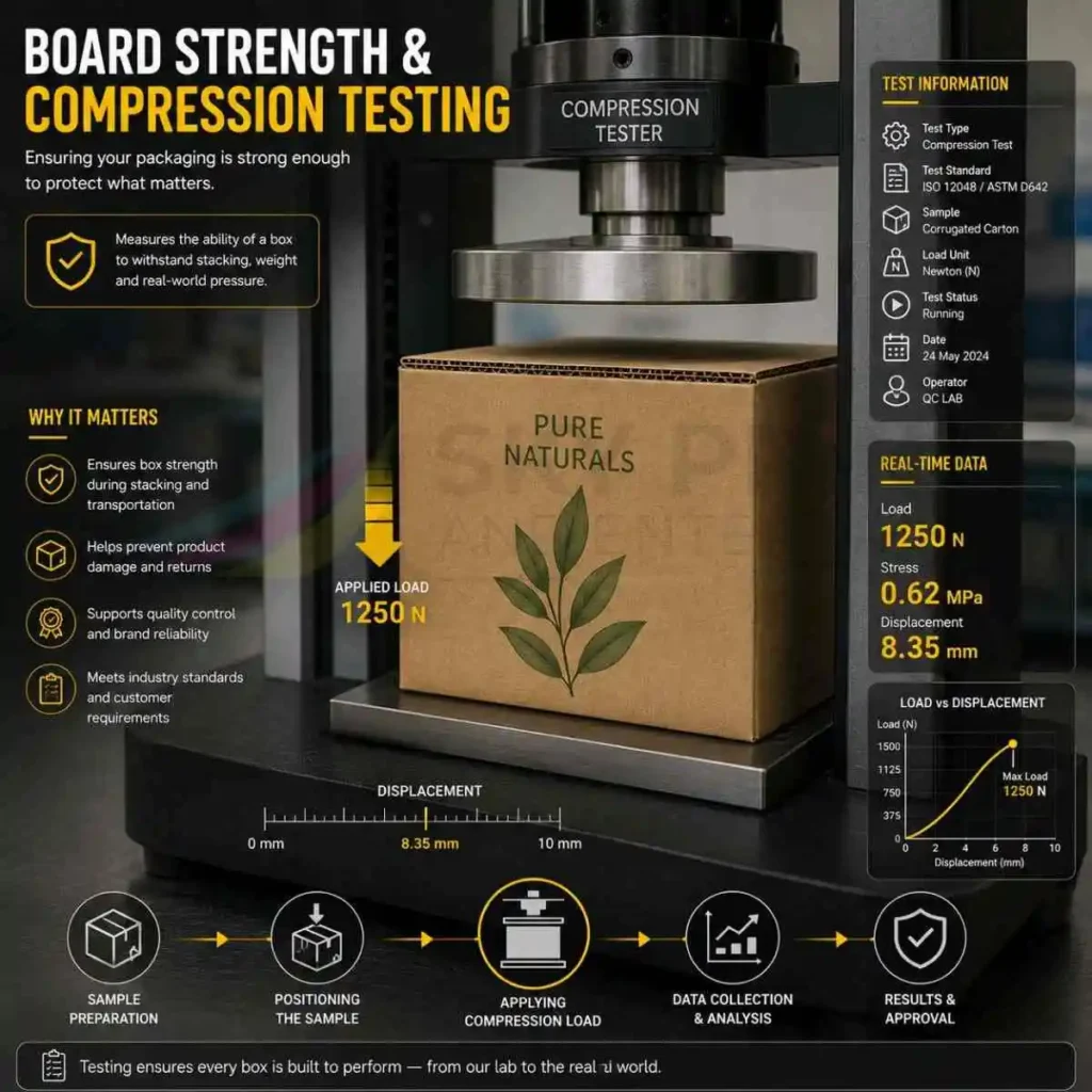 Cardboard box compression and board strength testing